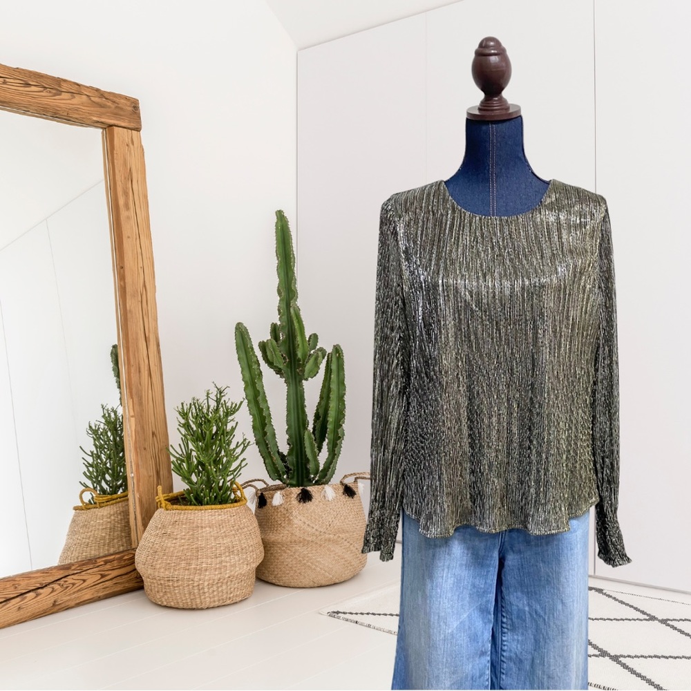 Banana Republic Metallic Long Sleeve Smocked Wrist Top